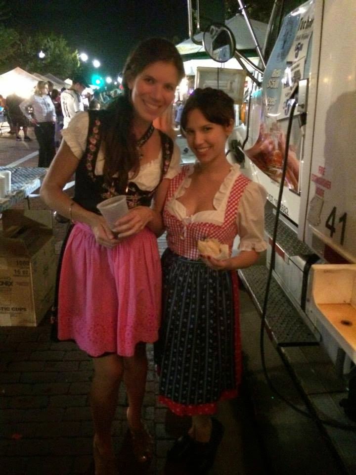 Claudia and Sumalee in dirndls at Oktoberfest send Sumalee to Germany