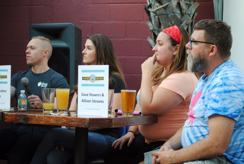 Abe Furth, Heather Furth, Allison Stevens, and Dave Nowers discuss beer at the Sanford-Portland Beer Summit 2017